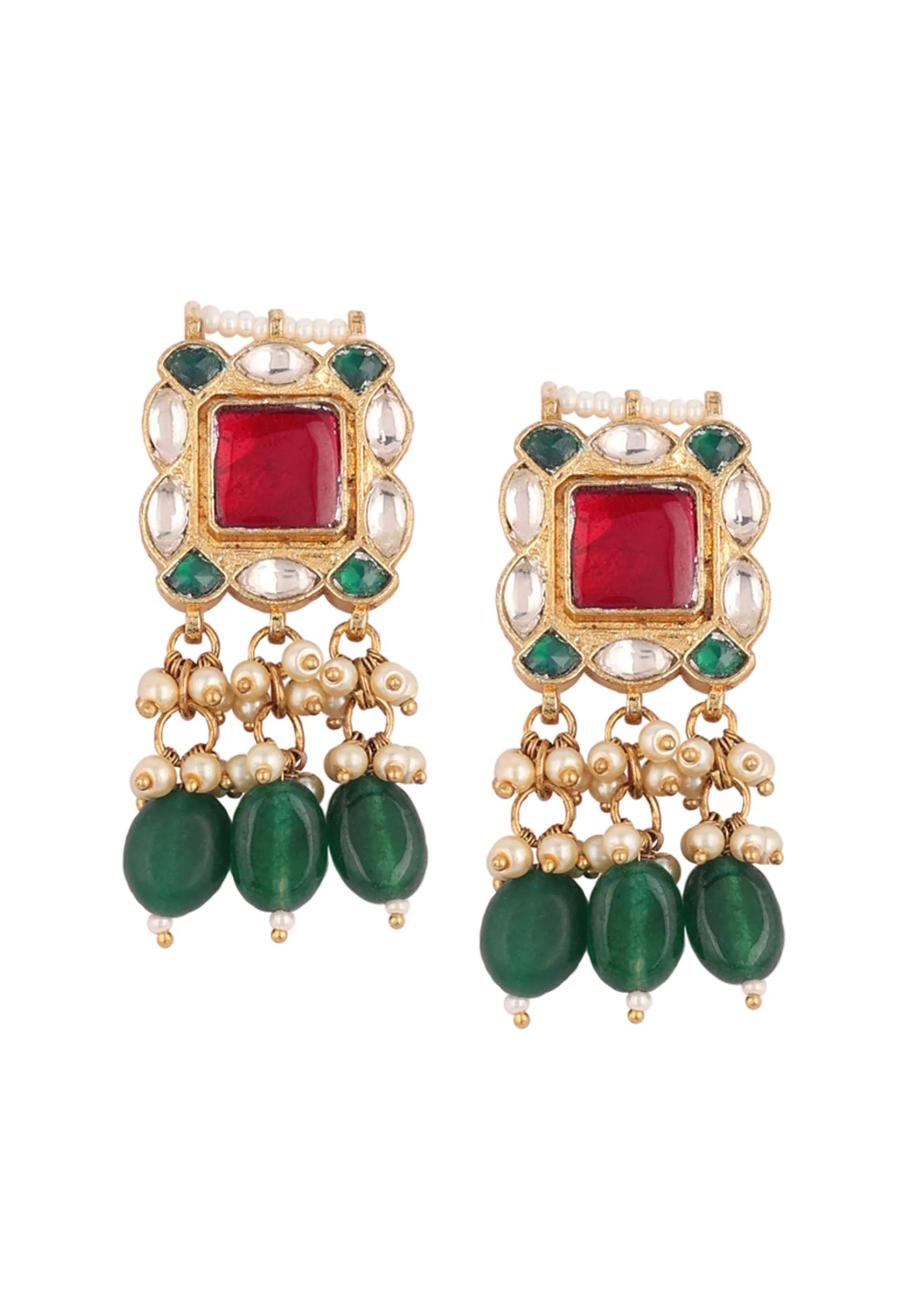 12300-gold-finish-kundan-polki-red-and-green-choker-set-with-beads-and-stones-15.webp Gold Finish Kundan Polki Red And Green Choker Set With Beads And Stones