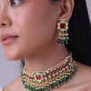 12300-gold-finish-kundan-polki-red-and-green-choker-set-with-beads-and-stones-4.jpg Gold Finish Kundan Polki Red And Green Choker Set With Beads And Stones