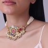 12300-gold-finish-kundan-polki-red-and-green-choker-set-with-beads-and-stones-6.jpg Gold Finish Kundan Polki Red And Green Choker Set With Beads And Stones