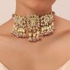 12301-gold-finish-kundan-polki-pearl-white-choker-set-with-pearls-and-red-beads-2.jpg Gold Finish Kundan Polki Pearl White Choker Set With Pearls and Red Beads