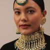 12303-gold-finish-kundan-polki-choker-set-with-green-drops-1.jpg Gold Finish Kundan Polki Choker Set With Green Drops