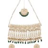 12303-gold-finish-kundan-polki-choker-set-with-green-drops-5.jpg Gold Finish Kundan Polki Choker Set With Green Drops