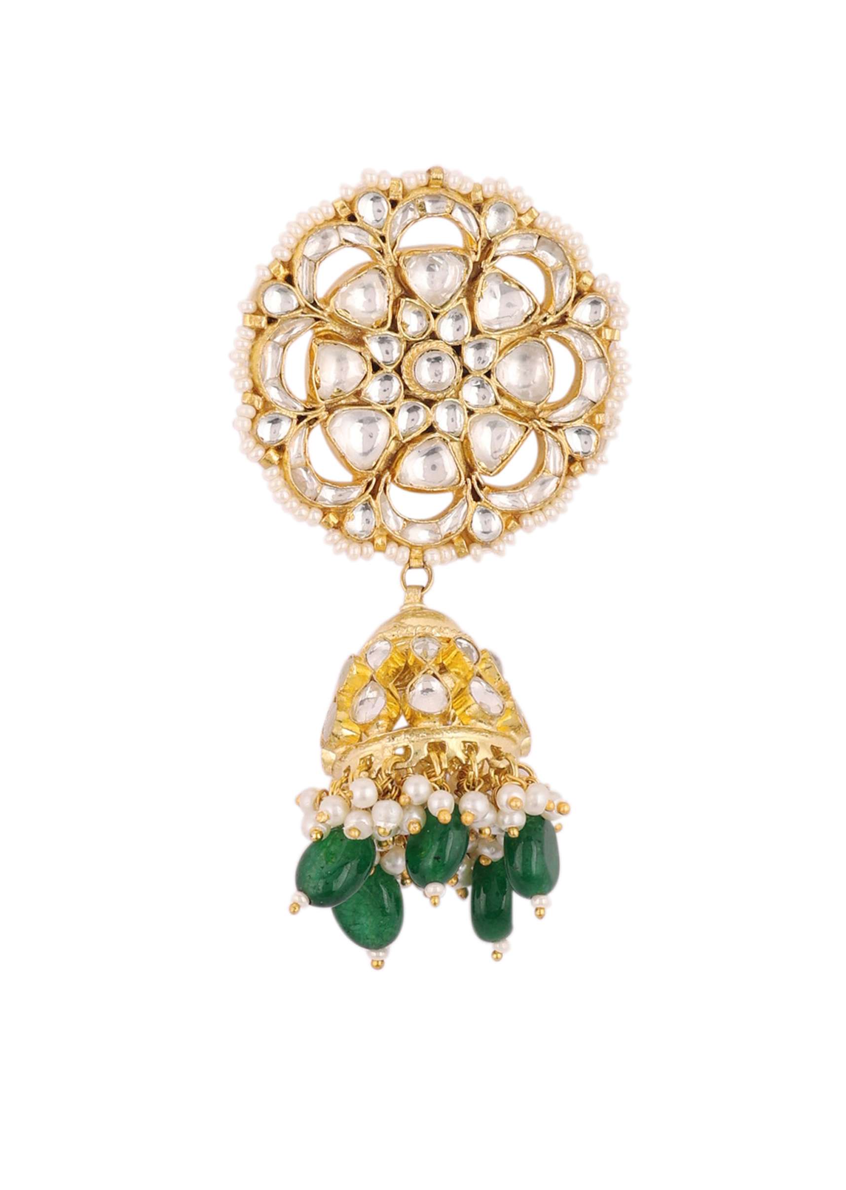 12303-gold-finish-kundan-polki-choker-set-with-green-drops-9.jpg Gold Finish Kundan Polki Choker Set With Green Drops