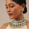 12304-gold-finish-green-kundan-polki-bridal-choker-set-with-stones-1.jpg Gold Finish Green Kundan Polki Bridal Choker Set With Stones