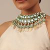 12304-gold-finish-green-kundan-polki-bridal-choker-set-with-stones-3.jpg Gold Finish Green Kundan Polki Bridal Choker Set With Stones