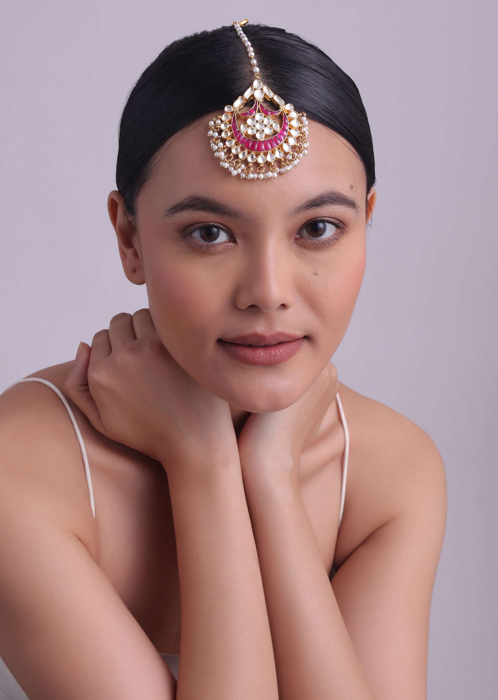 Gold Toned Kundan Mangtikka With Ruby Stones
