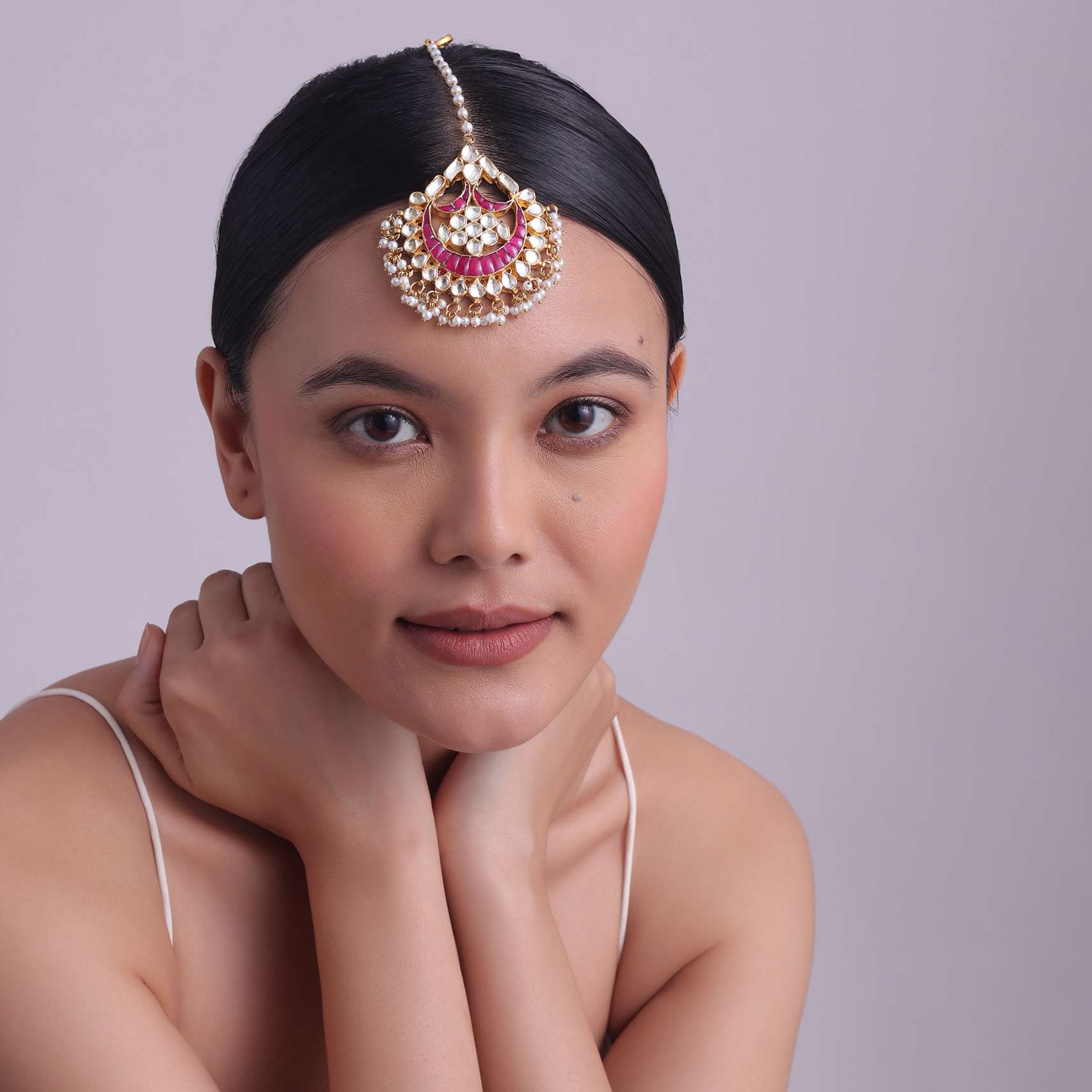 Gold Toned Kundan Mangtikka With Ruby Stones