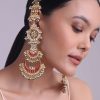 12307-green-and-red-tone-chandabali-heavy-kundan-earrings-with-pearls-1.jpg Green And Red Tone Chandabali Heavy Kundan Earrings With Pearls
