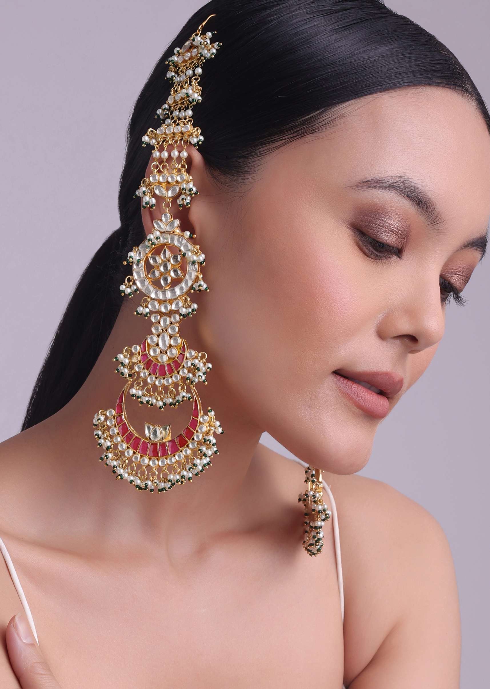 12307-green-and-red-tone-chandabali-heavy-kundan-earrings-with-pearls-1.jpg Green And Red Tone Chandabali Heavy Kundan Earrings With Pearls