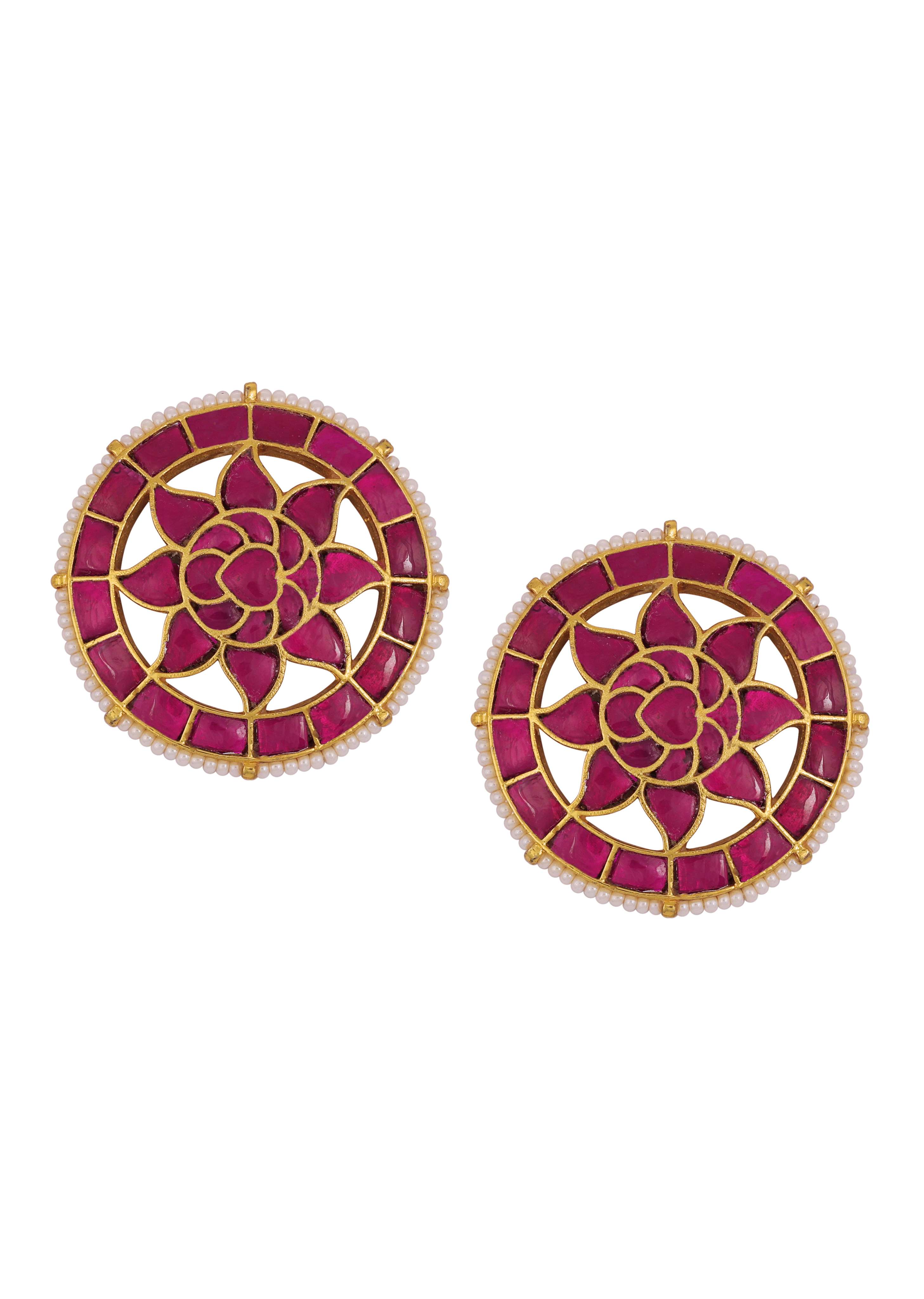 12307-green-and-red-tone-chandabali-heavy-kundan-earrings-with-pearls-2.jpg Green And Red Tone Chandabali Heavy Kundan Earrings With Pearls