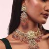 12312-gold-finish-kundan-polki-beaded-necklace-set-with-earrings-1.jpg Gold Finish Kundan Polki beaded Necklace set with Earrings