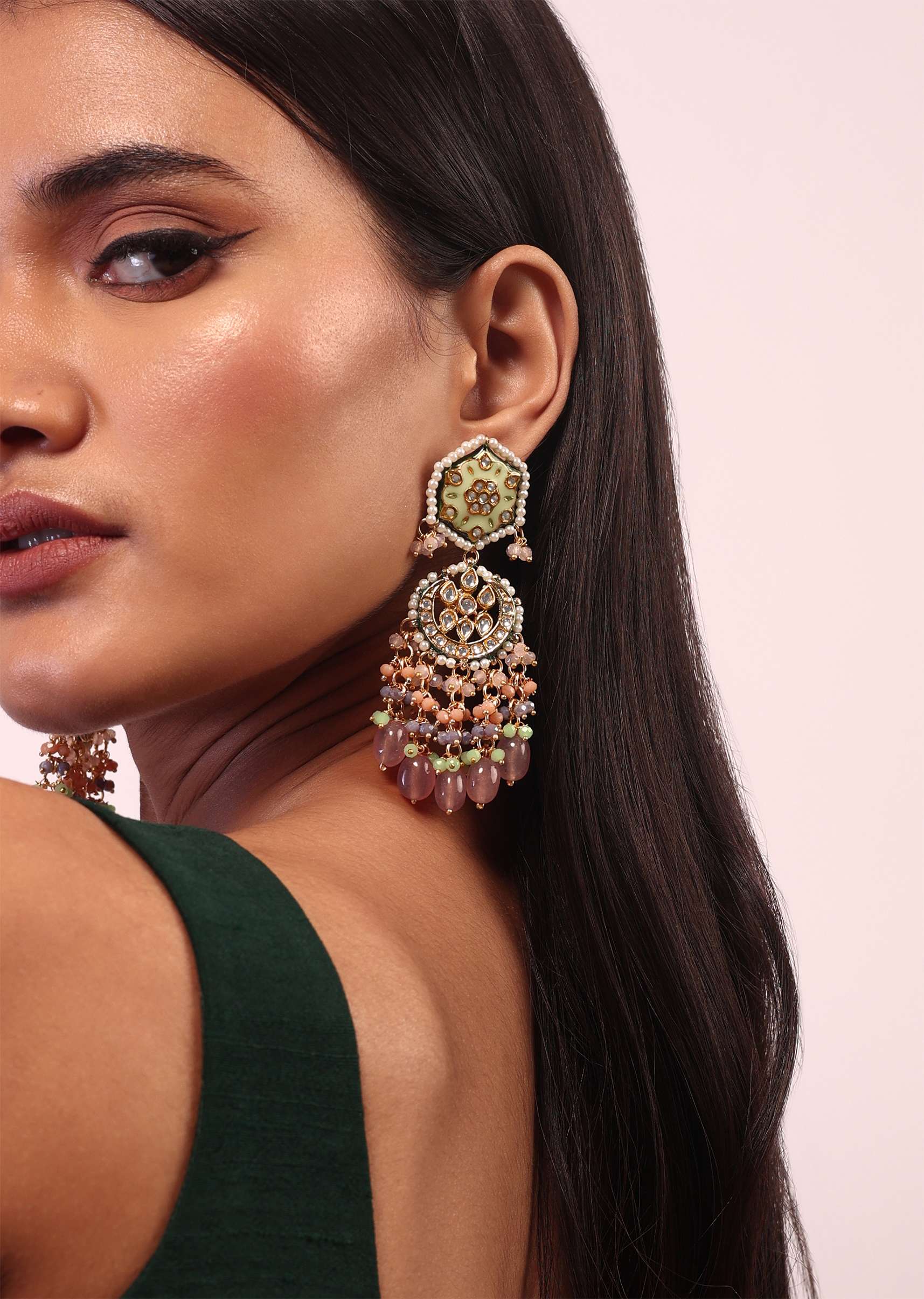 12312-gold-finish-kundan-polki-beaded-necklace-set-with-earrings-4.jpg Gold Finish Kundan Polki beaded Necklace set with Earrings