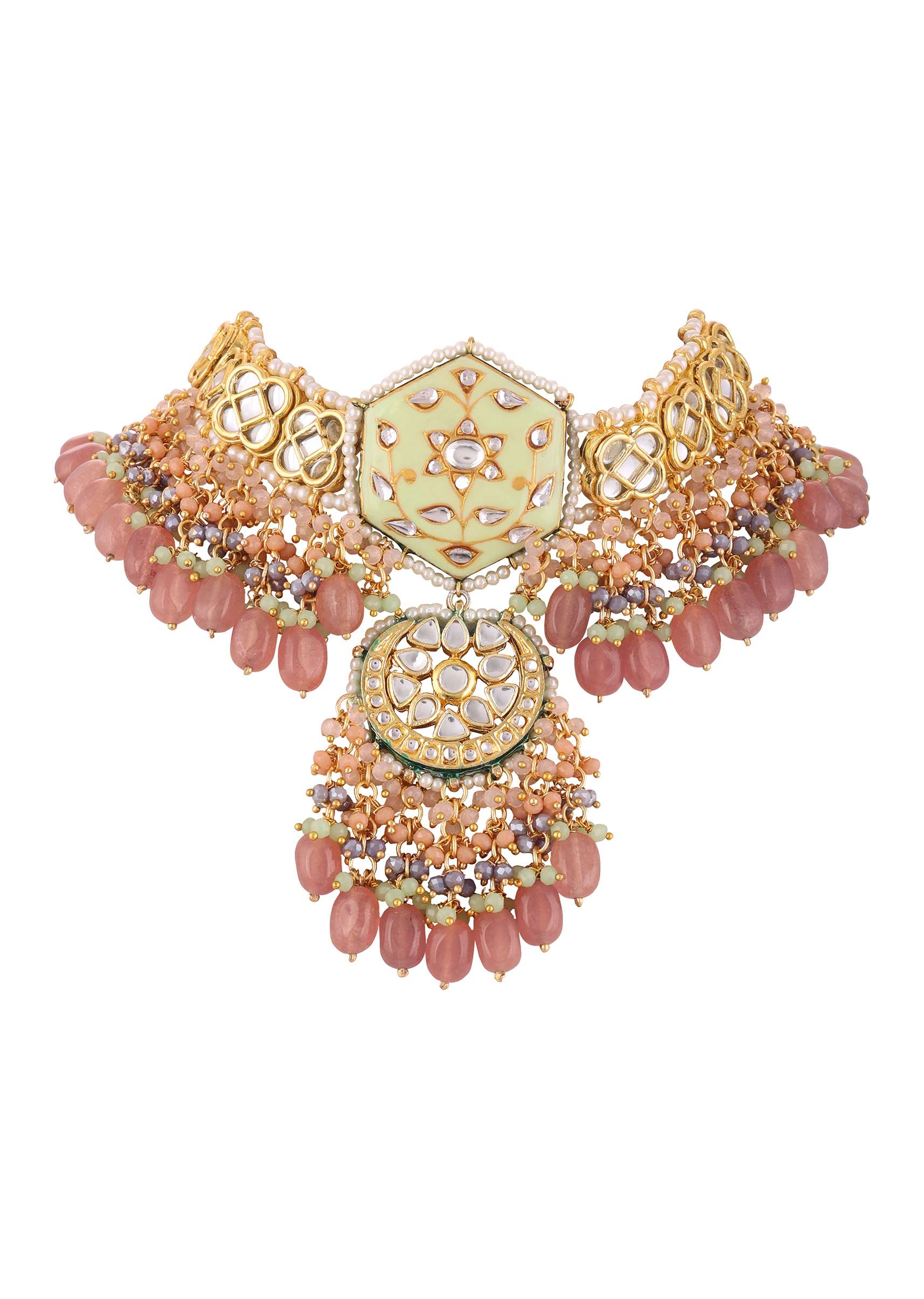 12312-gold-finish-kundan-polki-beaded-necklace-set-with-earrings-5.jpg Gold Finish Kundan Polki beaded Necklace set with Earrings
