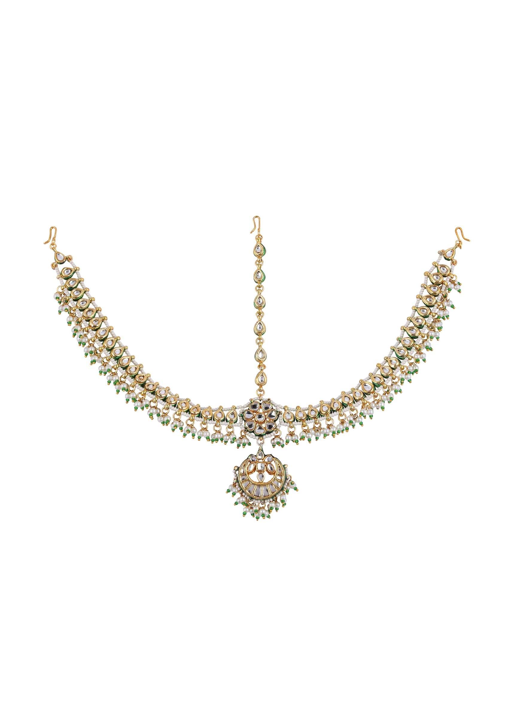 Gold Finish Kundan And Pearl Mathapatti