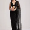 Black Net Heavy Embroidered Saree With Sequins And Stones