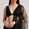 Black Net Heavy Embroidered Saree With Sequins And Stones