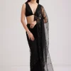 Black Net Heavy Embroidered Saree With Sequins And Stones