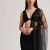 Black Net Heavy Embroidered Saree With Sequins And Stones