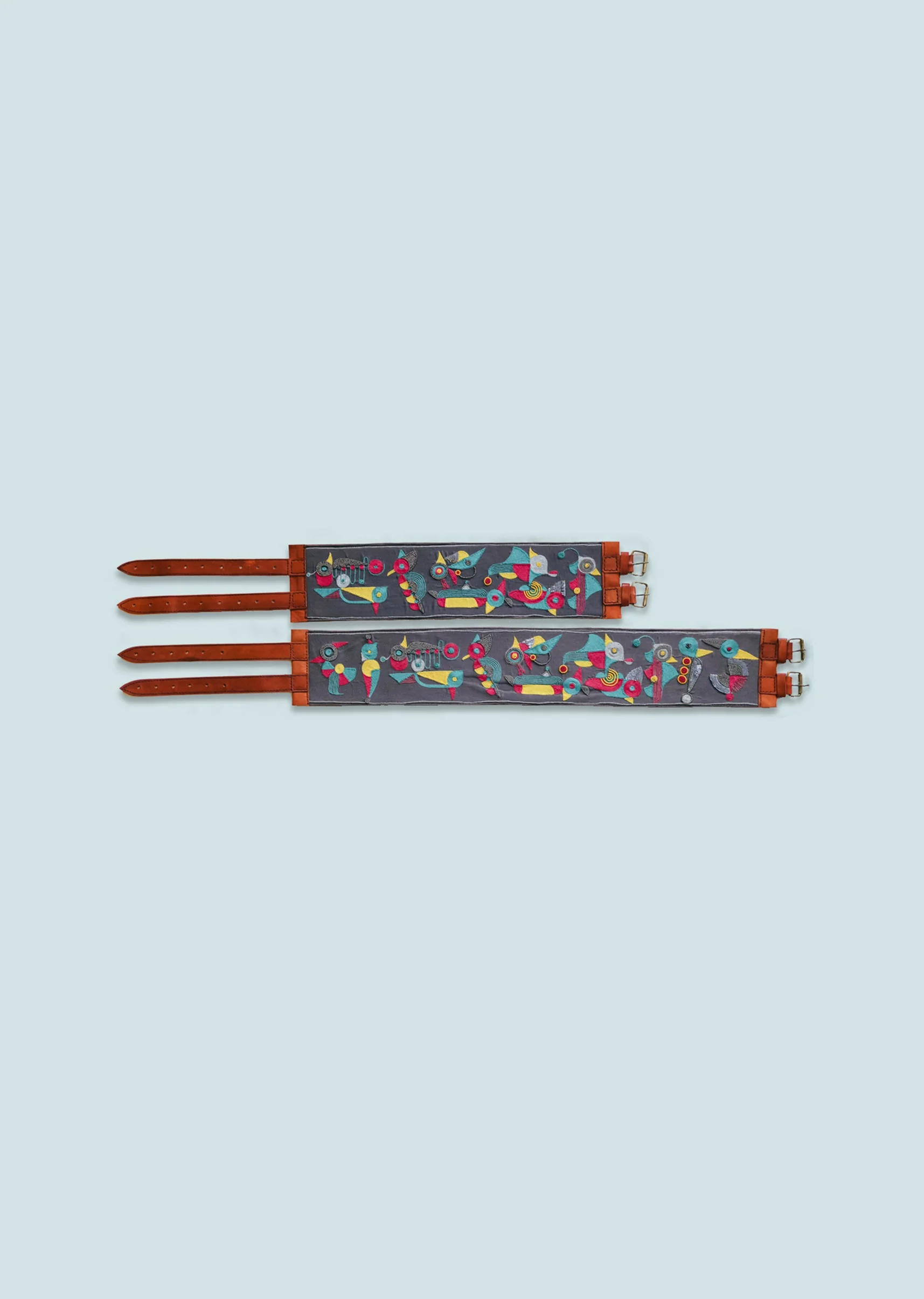 Grey And Pink Embroidered Waist Belt