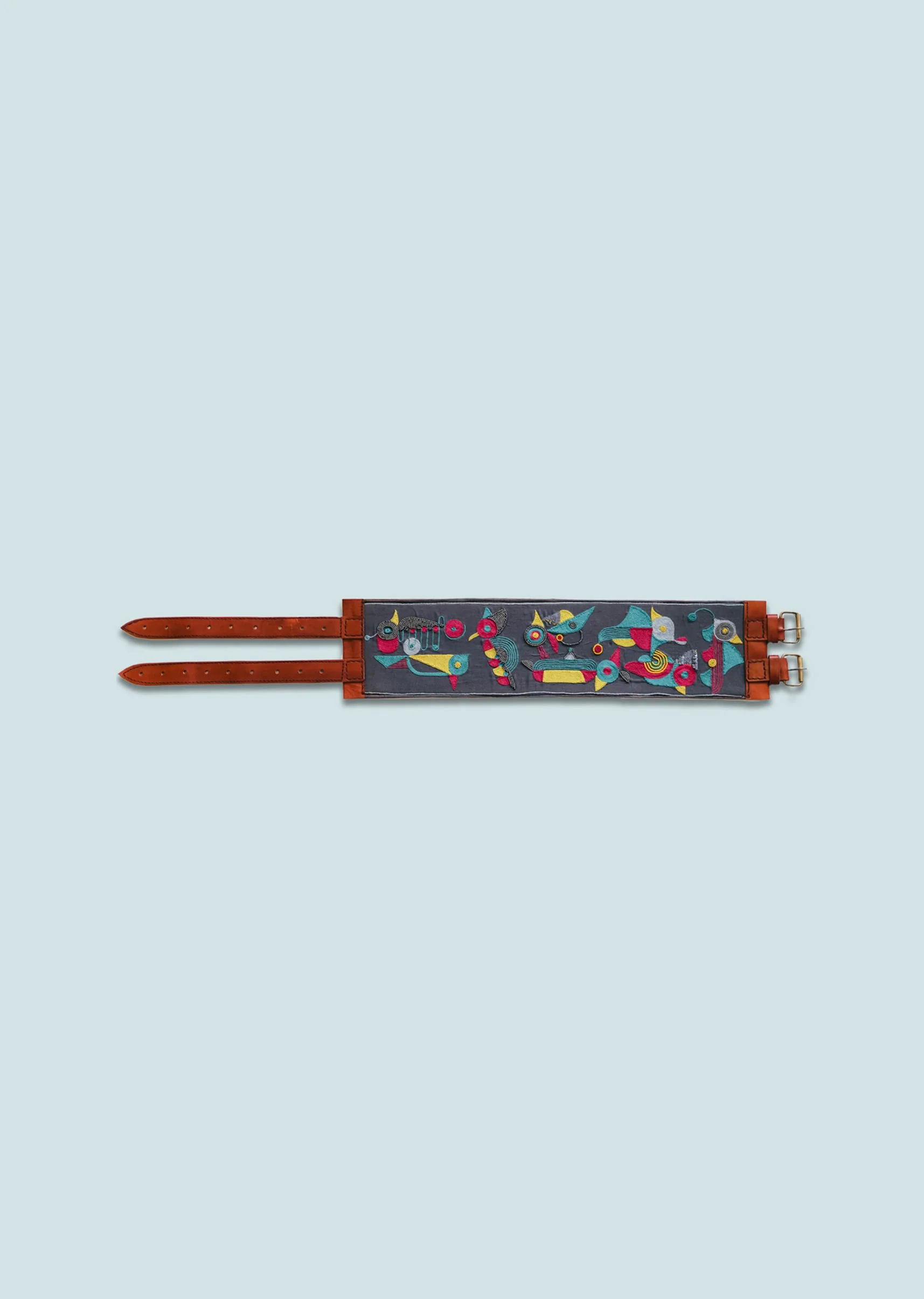 Grey And Pink Embroidered Waist Belt