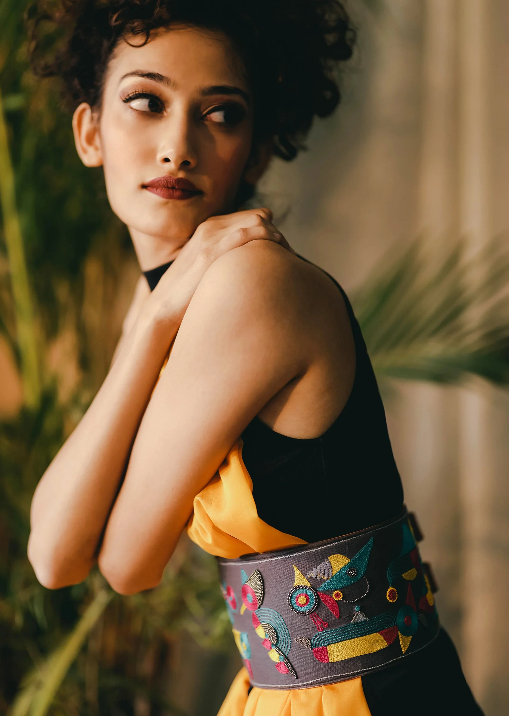 Grey And Pink Embroidered Waist Belt