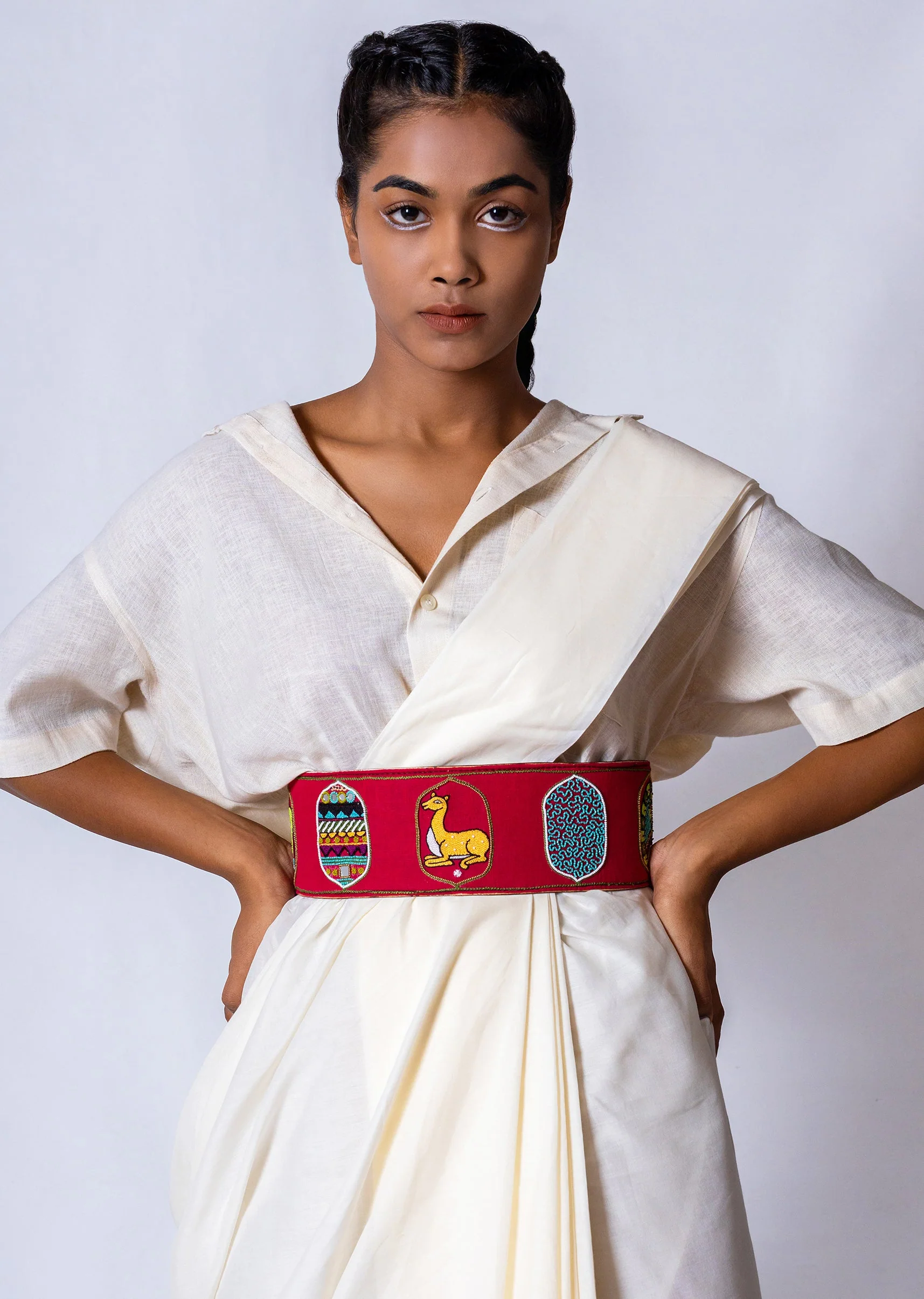 Pink And Yellow Embroidered Waist Belt