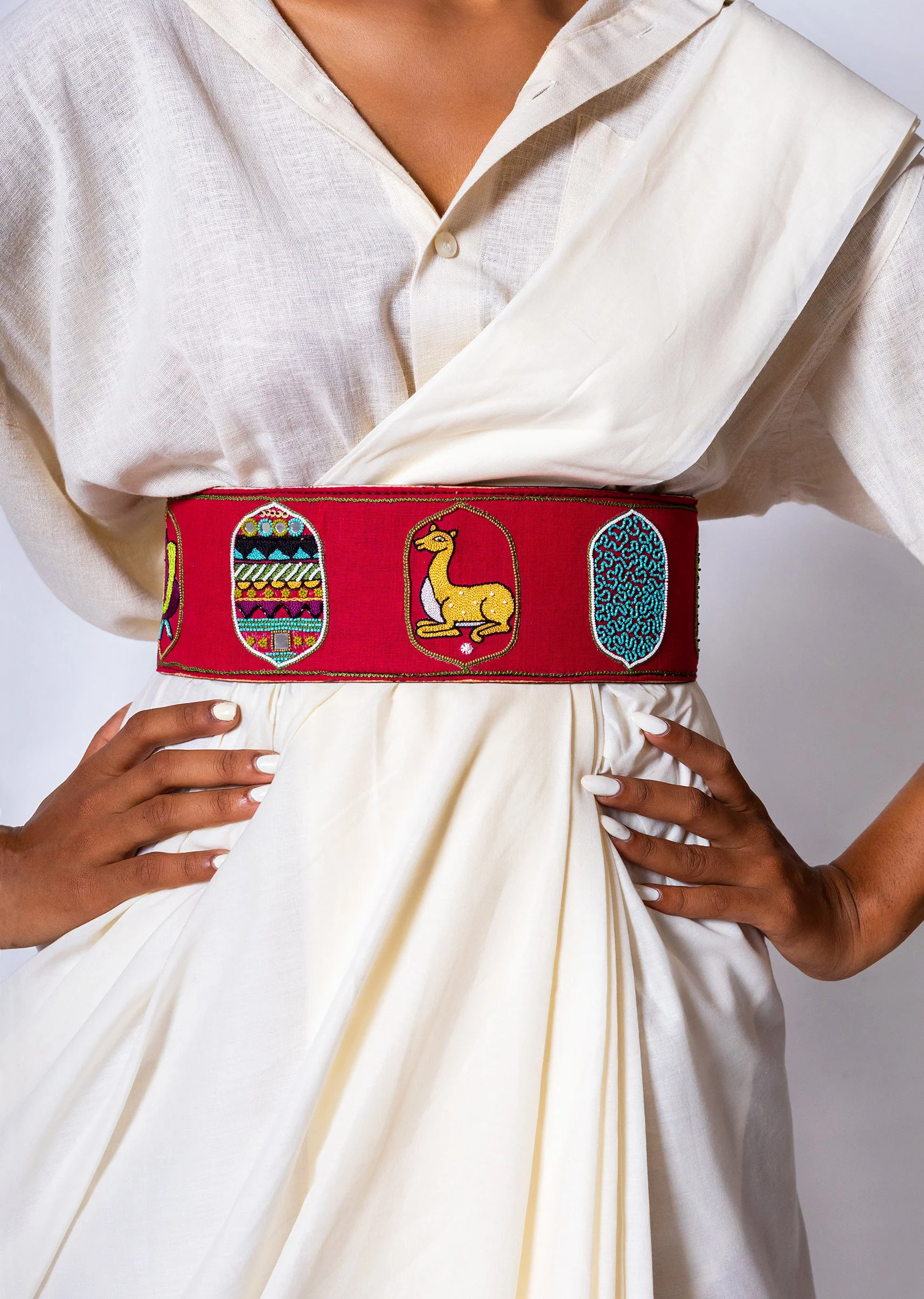 Pink And Yellow Embroidered Waist Belt