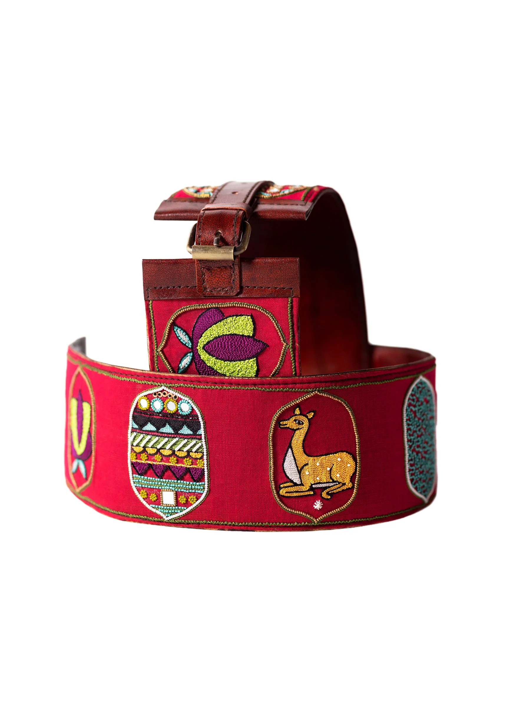 Pink And Yellow Embroidered Waist Belt