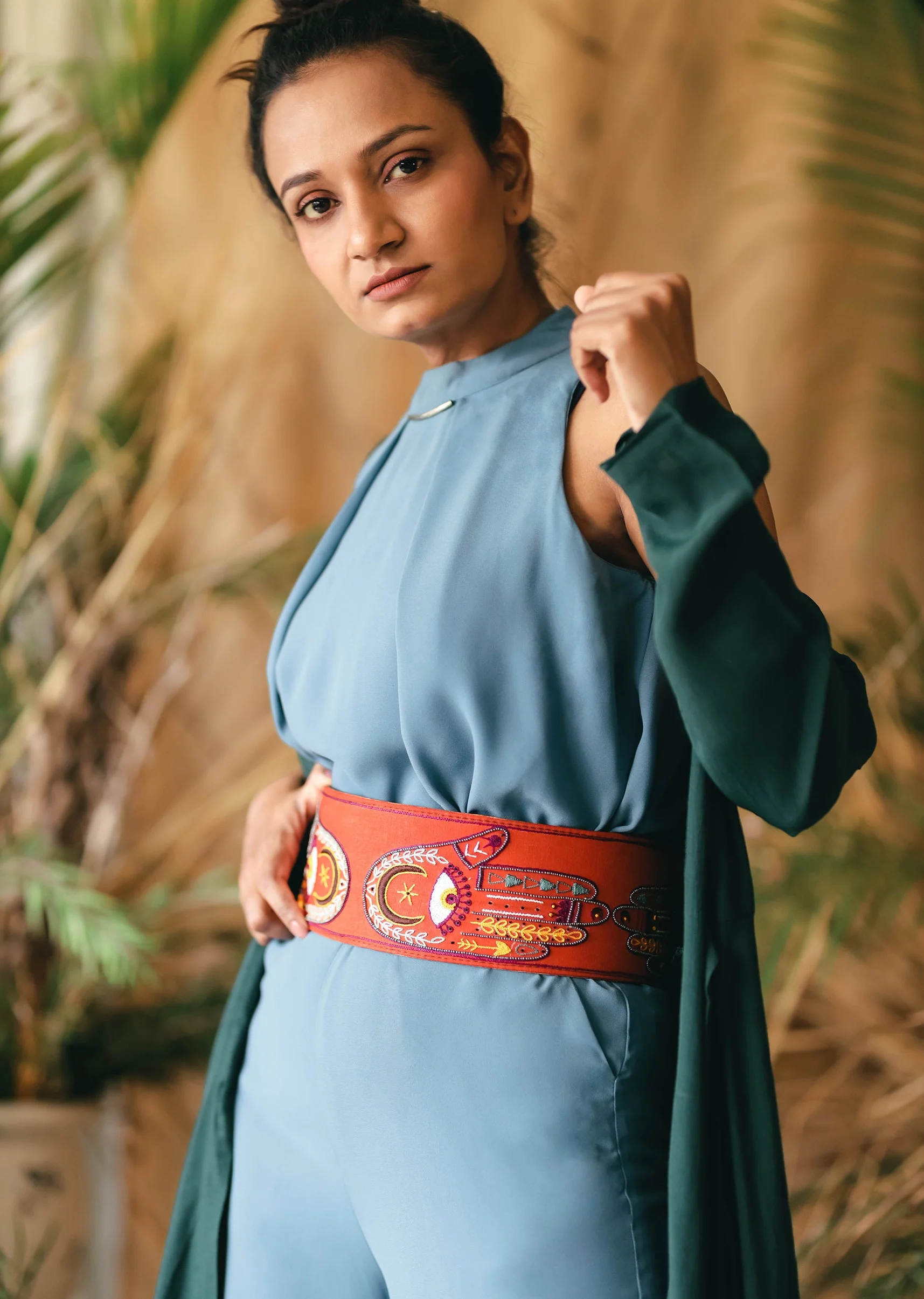 Orange And White Embroidered Waist Belt