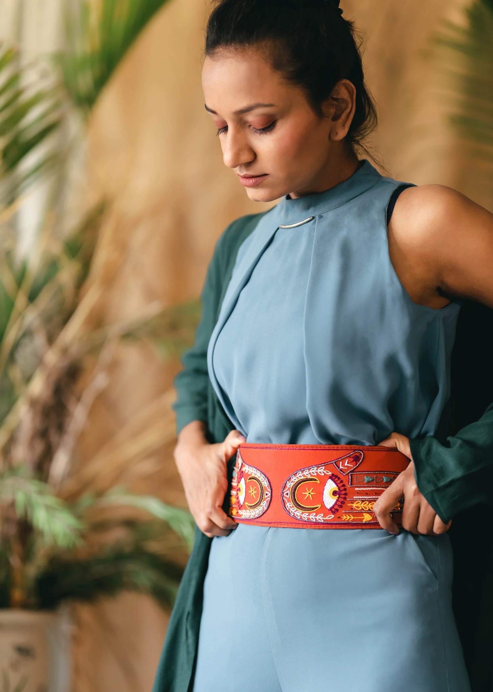 Orange And White Embroidered Waist Belt