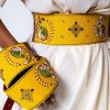 Yellow And Olive Embroidered Waist Belt