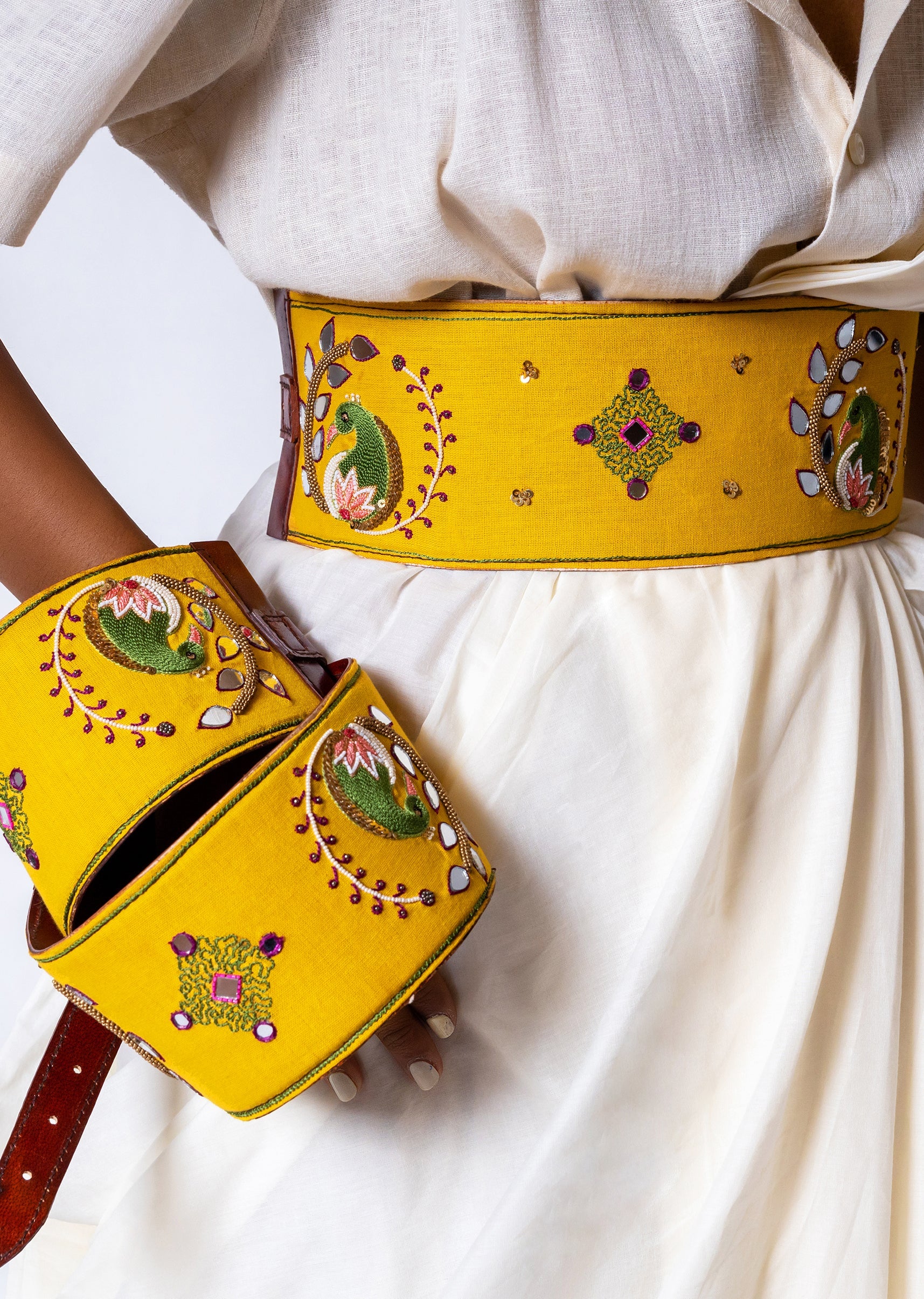 12350-yellow-and-olive-embroidered-waist-belt-1.jpg Yellow And Olive Embroidered Waist Belt