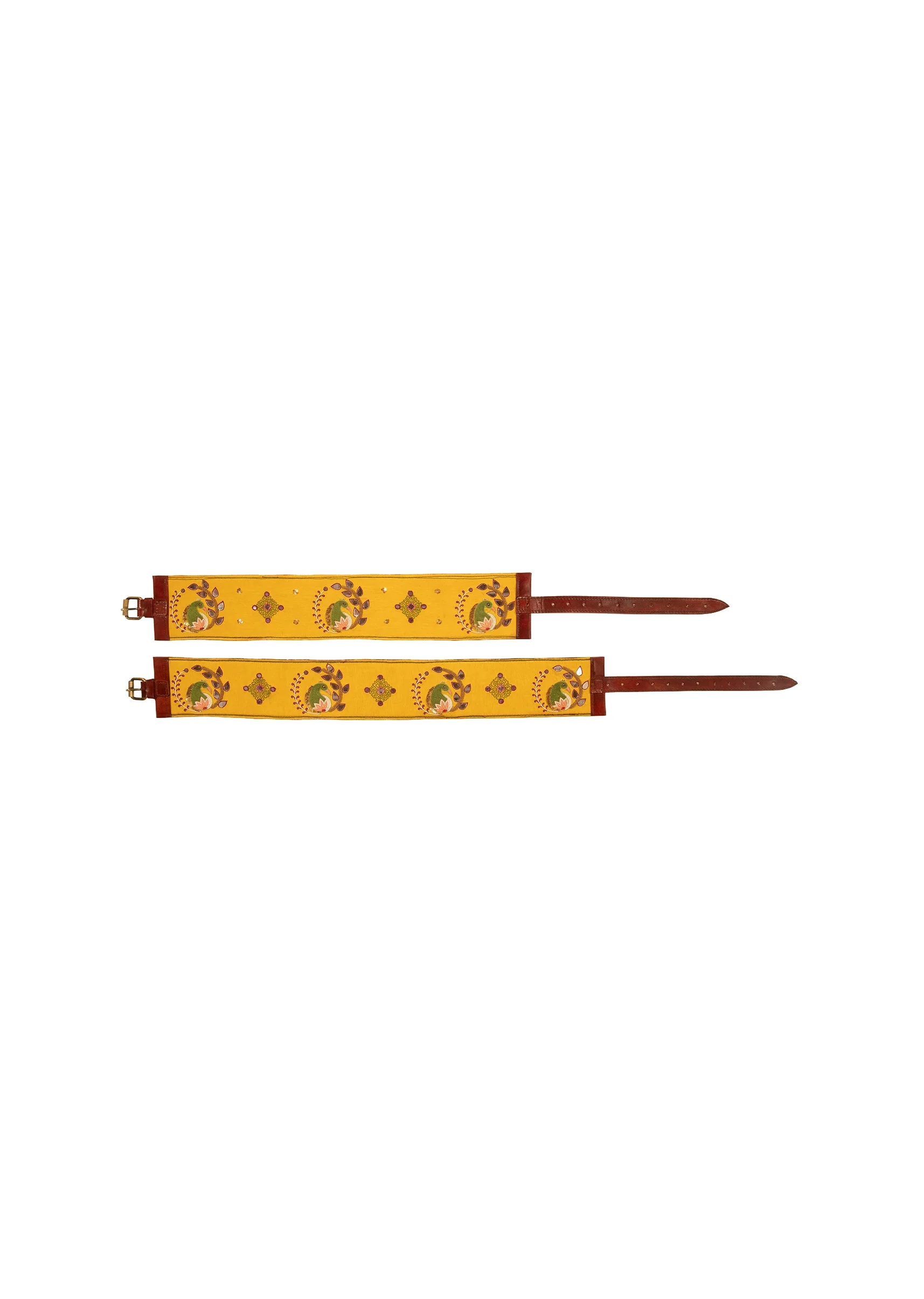 Yellow And Olive Embroidered Waist Belt
