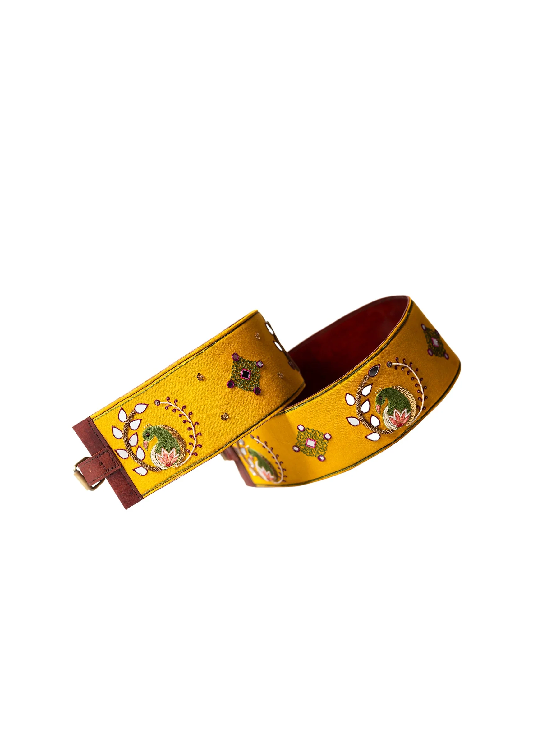 Yellow And Olive Embroidered Waist Belt