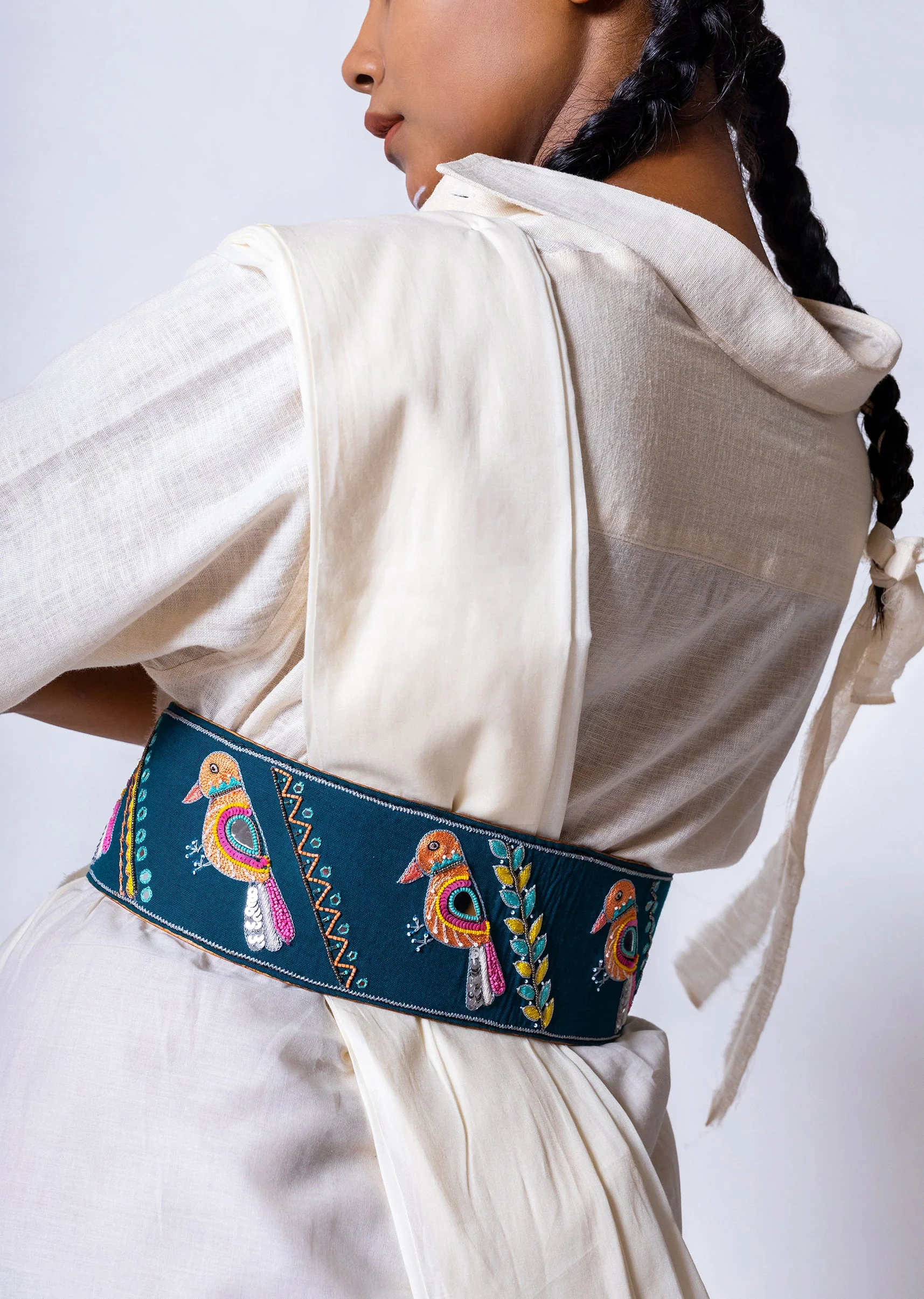 Turquoise And Peach Embroidered Waist Belt