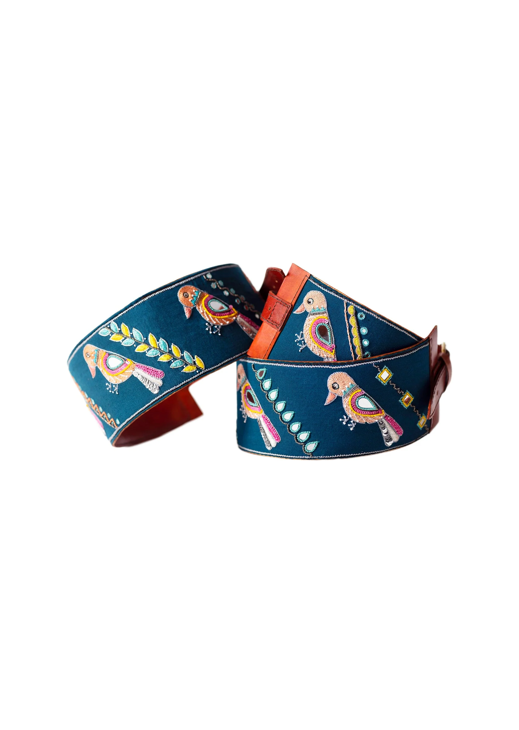 Turquoise And Peach Embroidered Waist Belt
