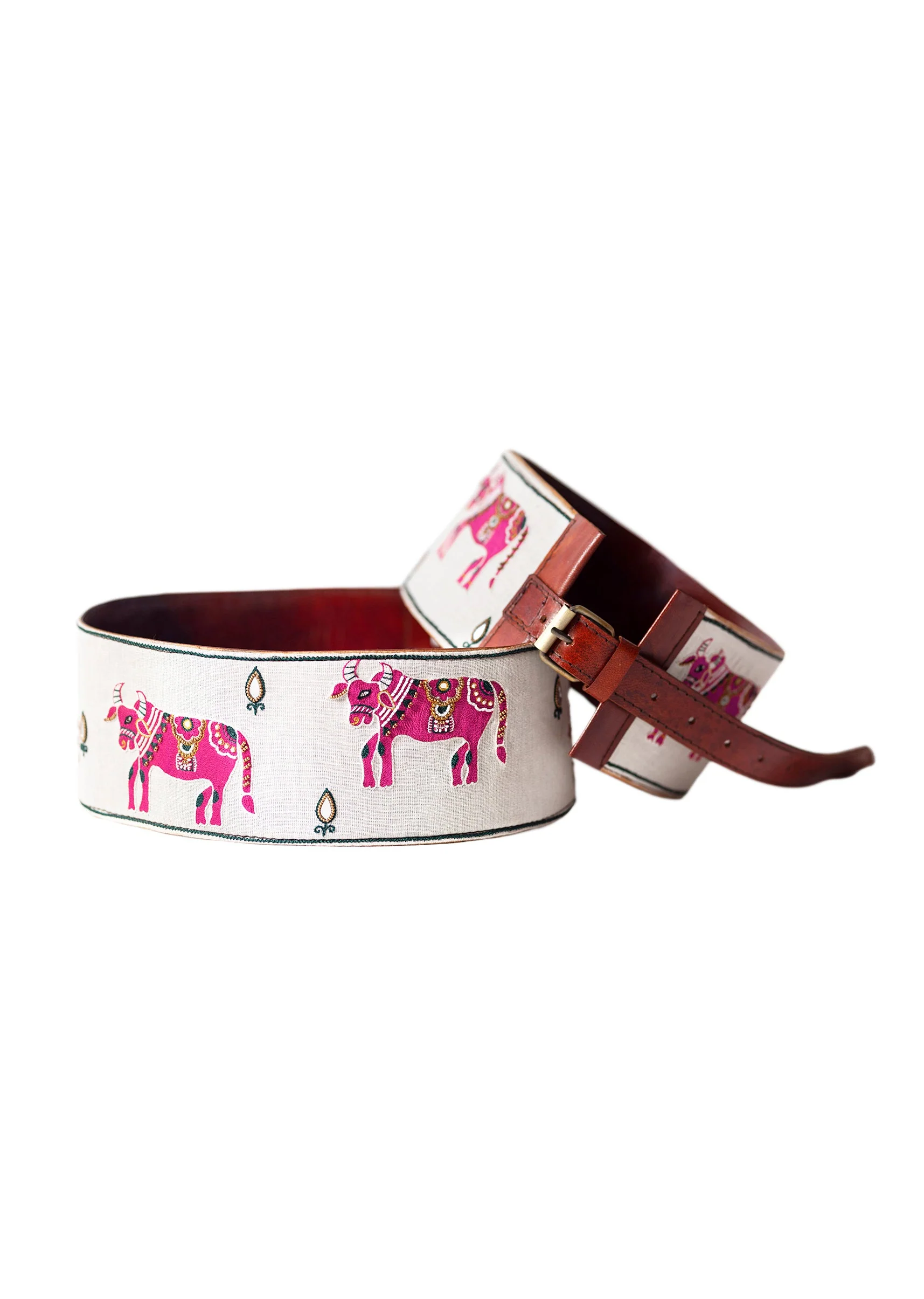 White And Pink Embroidered Waist Belt