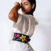 Black Multi Color Embroidered Waist Belt