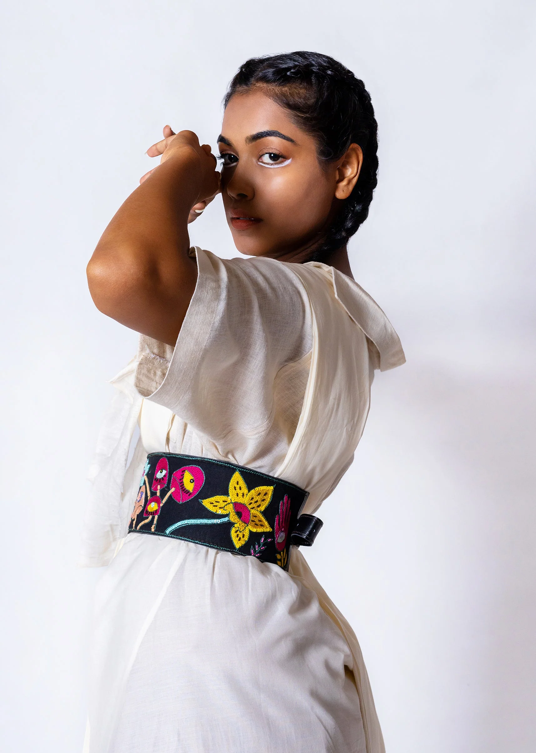 Black Multi Color Embroidered Waist Belt