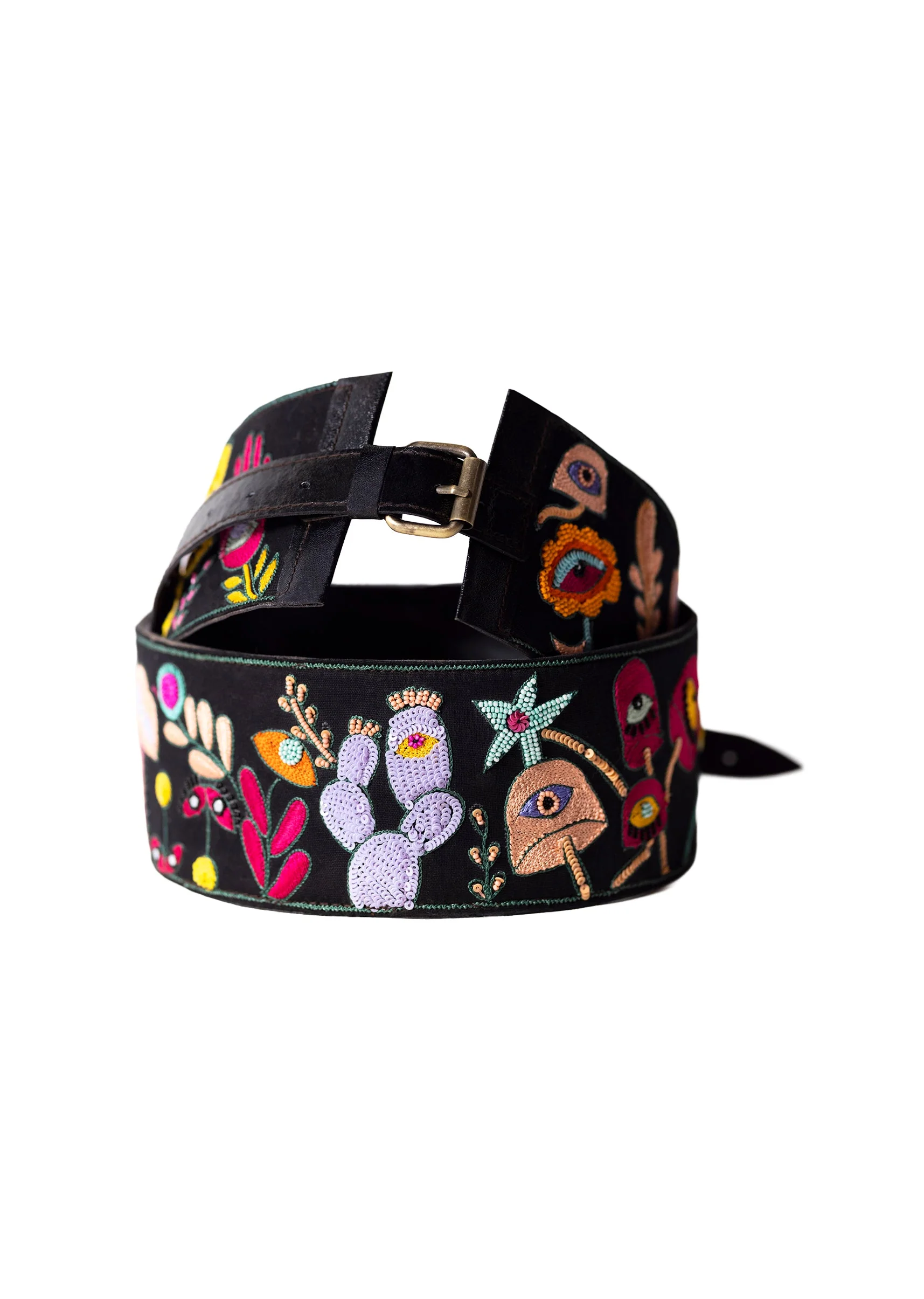 Black Multi Color Embroidered Waist Belt