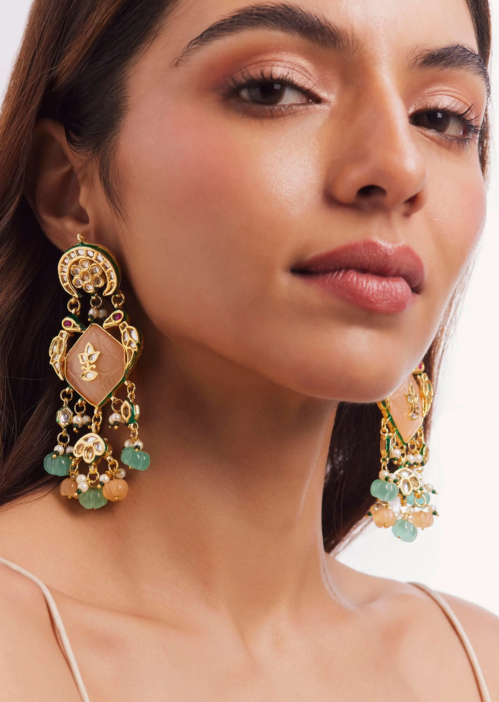 12413-gold-finish-kundan-polki-and-pearl-dangler-earrings-1.webp Gold Finish Kundan Polki And Pearl Dangler Earrings