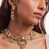 Golden Finish Necklace Set With Kundan Polki