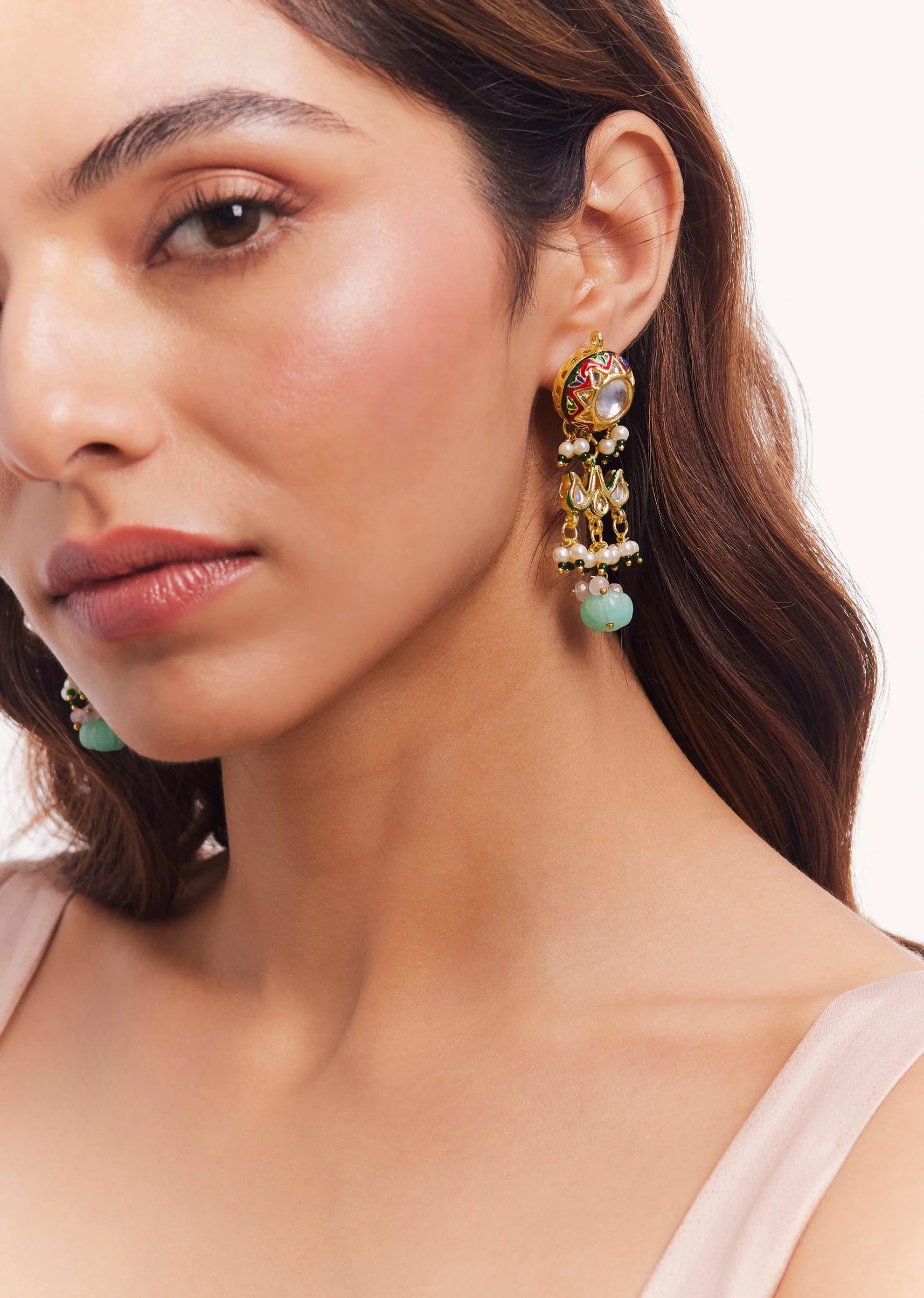 Golden Finish Necklace Set With Kundan Polki