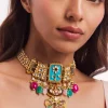 Gold Finish Kundan Polki Choker Necklace Set