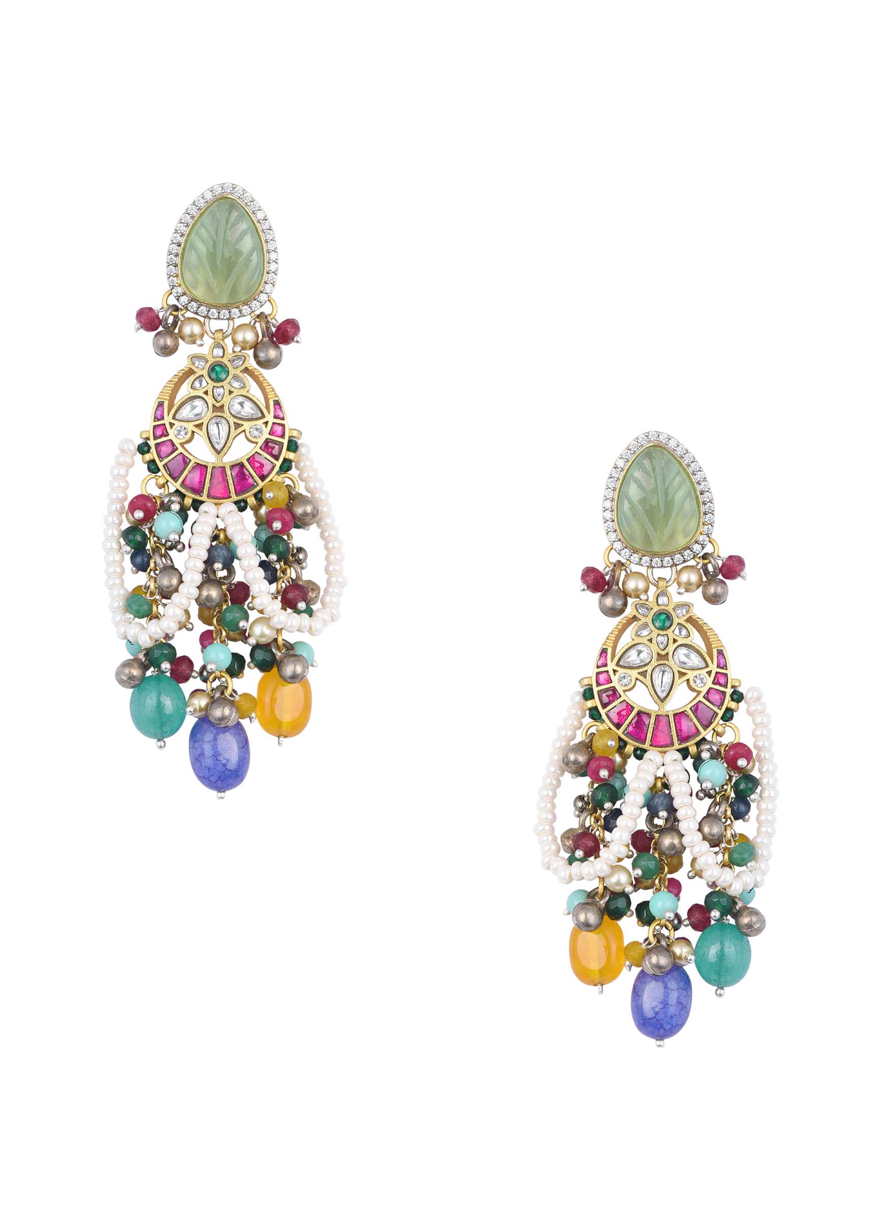 12462-multi-statement-danglers-with-bead-drops-and-meenakari-work-2.jpg Multi Statement Danglers With Bead Drops And Meenakari Work