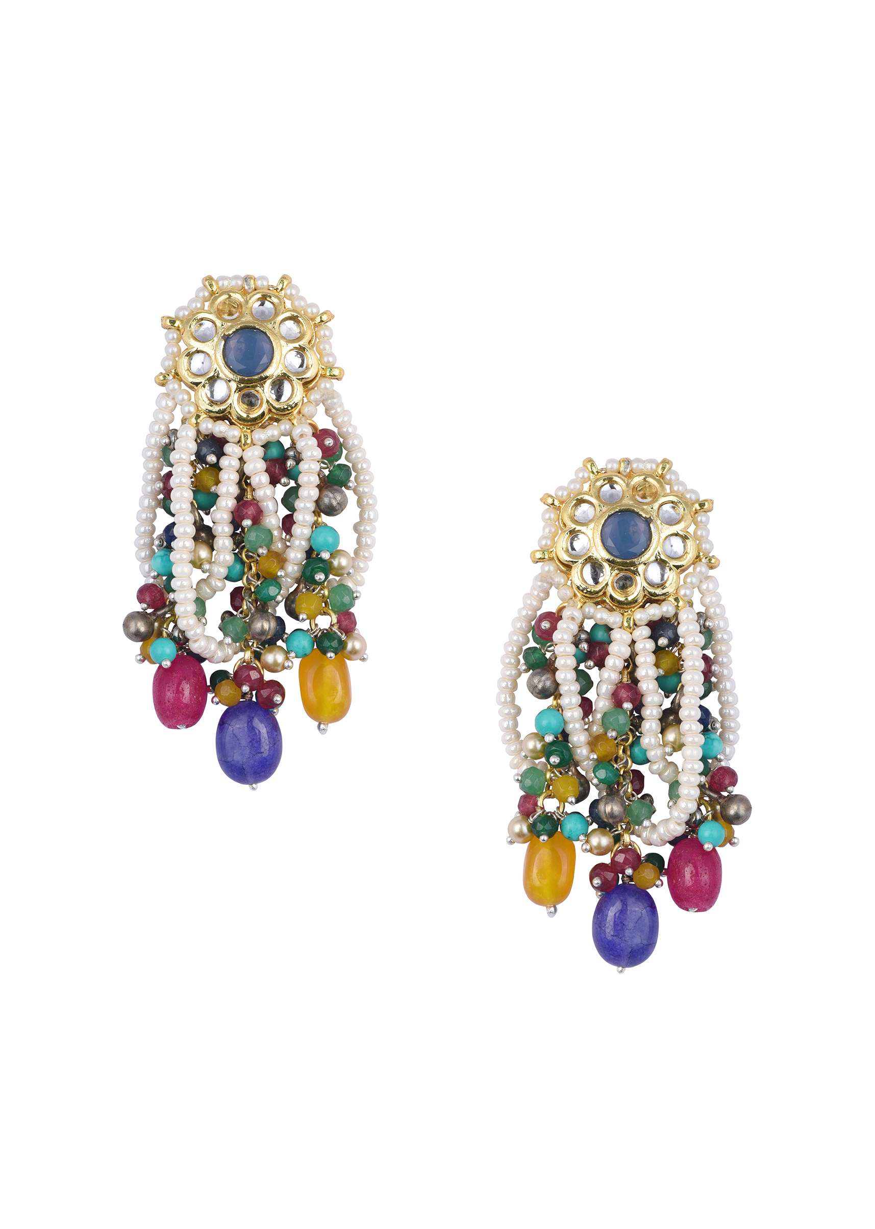 12463-two-tone-fusion-danglers-with-multicolor-bead-drops-and-meenakari-3.jpg Two Tone Fusion Danglers With Multicolor Bead Drops And Meenakari