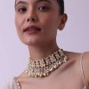 Gold Finish Choker With Pearls And Green Beads