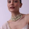 Gold Finish Choker With Pearls And Green Beads
