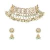 Gold Finish Choker With Pearls And Green Beads