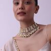 Gold Finish Choker With Pearls And Green Beads